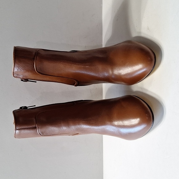 Minelli Brown Leather Made in Brazil Preppy Pointed Toe Heeled Boots Size 37=7US - Picture 3 of 12